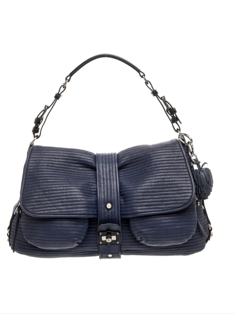 Lanvin Authentic Navy Blue Leather Shoulder Bag